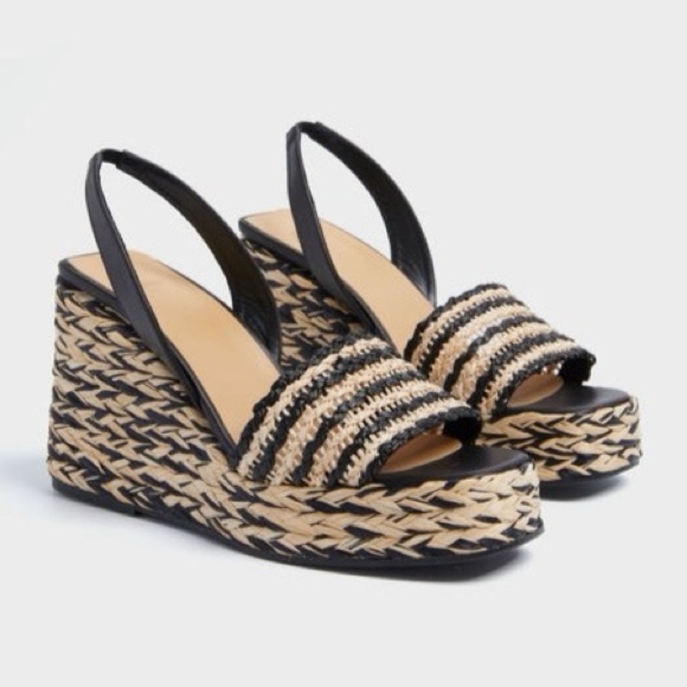 CASTANER Black Tostado Thyra Wedge Raffia Espadrilles Size 40